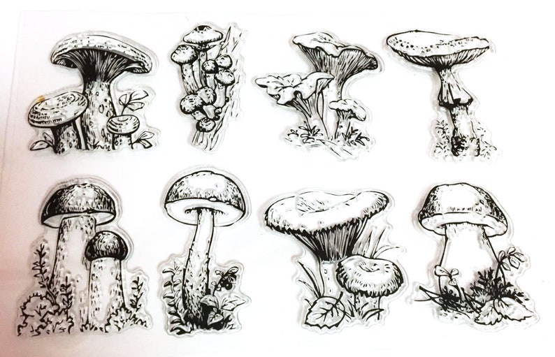 Button Mushroom Stamp, Mushroom Clear Transparent Stamp, Fungi Rubber Stamp, Planner journal, Fungus, Food, Nature, Forest, Gnome image 2