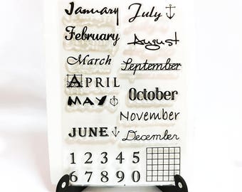 Journal Planner Stamp, Numbers Clear Transparent Stamp, Months of the Year Stamp, Monthly, Calendar, Grid Table, List, To Do List