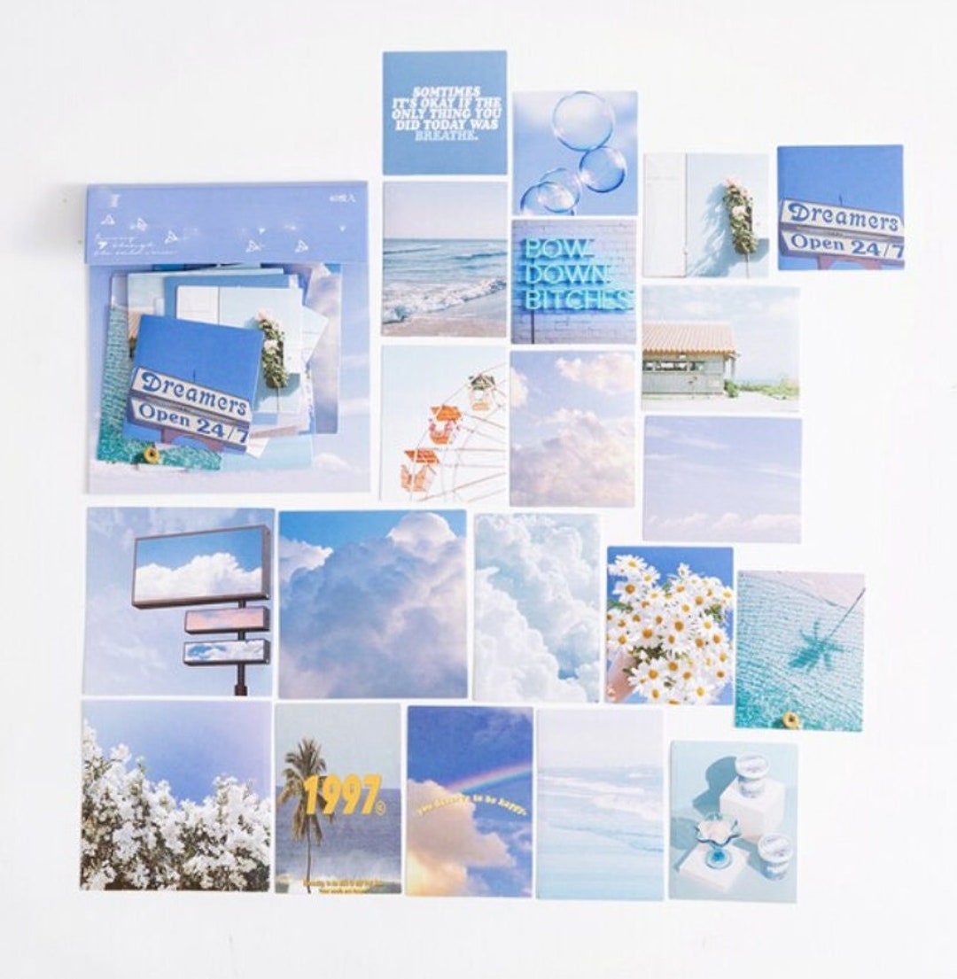 40 Pcs Pastel Blue Aesthetic Sticker Pack, Scrapbooking, Junk Journal