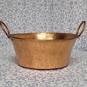Vintage Hand-Hammered, Handmade, Copper Pot with Handles, 8 1/4&quot; x 3 1/2&quot; Rim Size, Jam Pot, Copper Decor, Farmhouse, French Kitchen