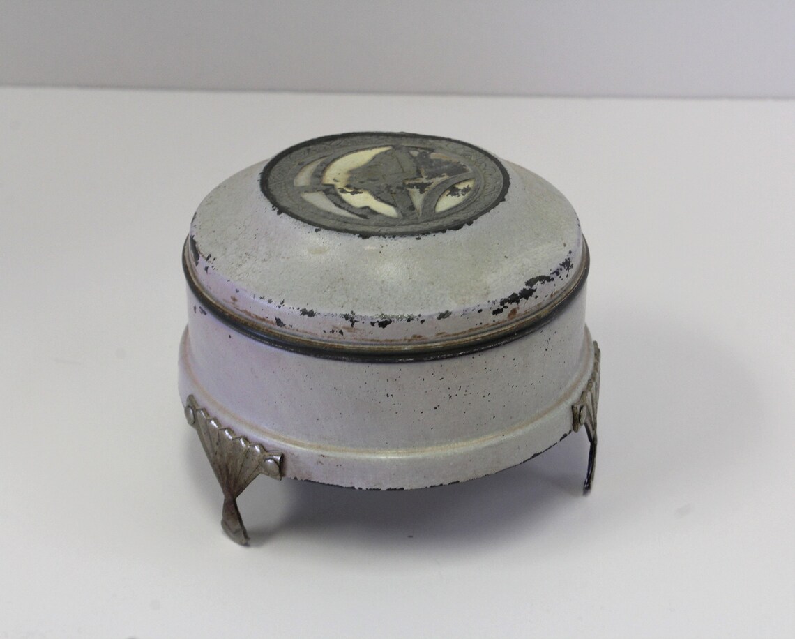 Vintage Metal Art Deco Powder Box Used Condition Stylized Etsy