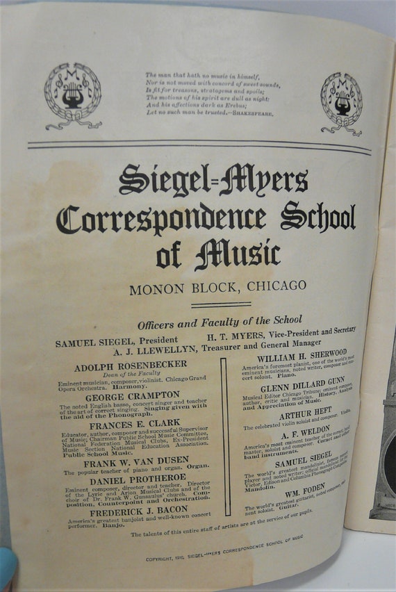Music, 1910 Catalogue of Through The  General Courses Illinois of of Siegel-Myers Music School by Chicago, Correspondence Mail Lessons