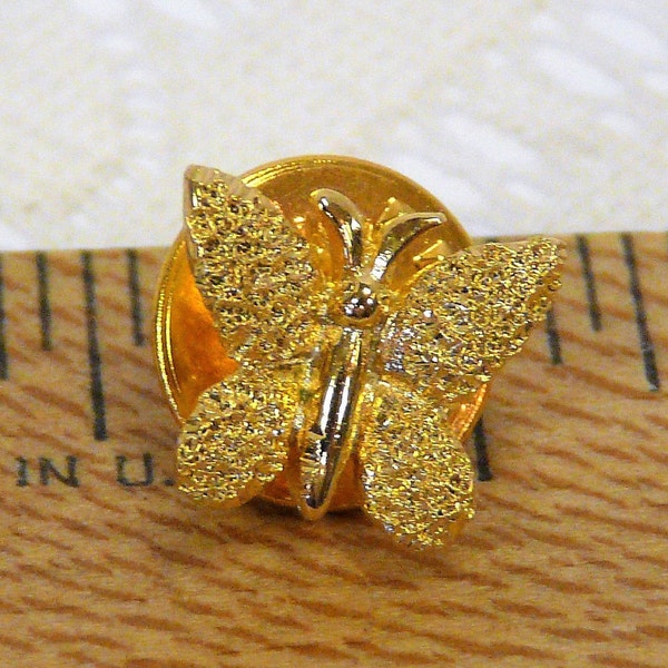 Vintage BALLOU Reg'd Butterfly Tie Tack-Lapel Pin, Scatter Pin-Gold-Toned-Signed-Approximately 1/2" in Diameter-Unisex Jewelry