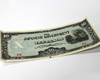 Japan Japanese Government 10 Peso Occupation Banknote Stamp Bill Note BIN 