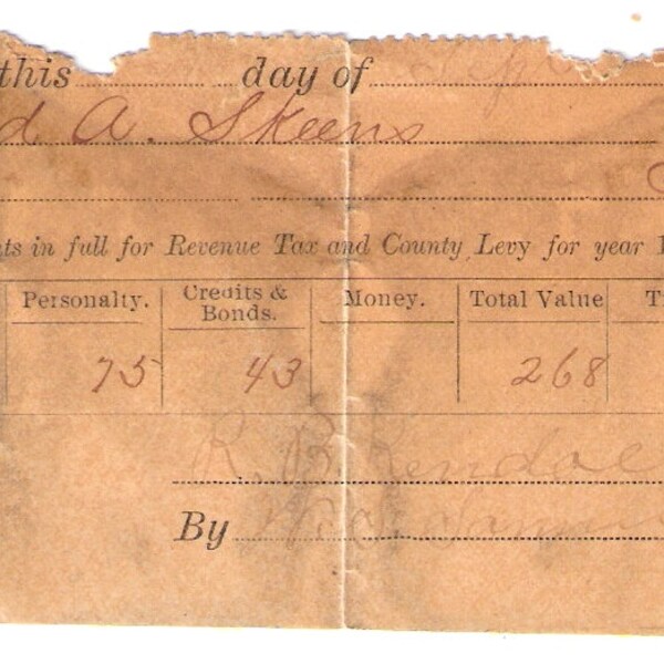 1888 Tax Receipt Etsy