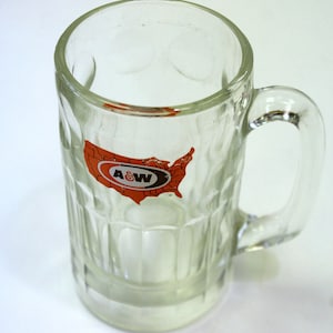 1976 A&W Root Beer Mug Glass Advertising Glass Frosty Root Beer Great for Ice Cream Floats, Cold Root Beer