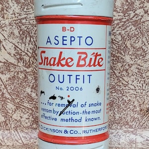 B-D ASEPTO Snake Bite Outfit, Vintage Tin Complete with Instructions, Medical Tin
