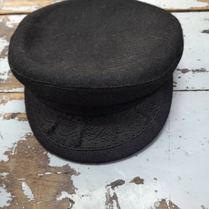 Hat, Paris Designed Greek Fisherman&#39;s Black Hat From the Late 1970s Souvenir from Greece