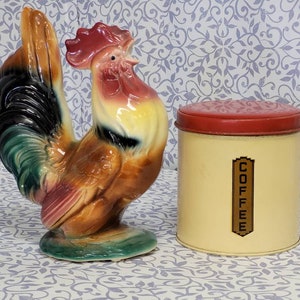 Royal Copley Colorful Crowing Rooster, 1950s Ceramic Rooster