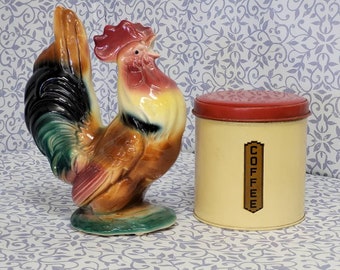 Royal Copley Colorful Crowing Rooster, 1950s Ceramic Rooster