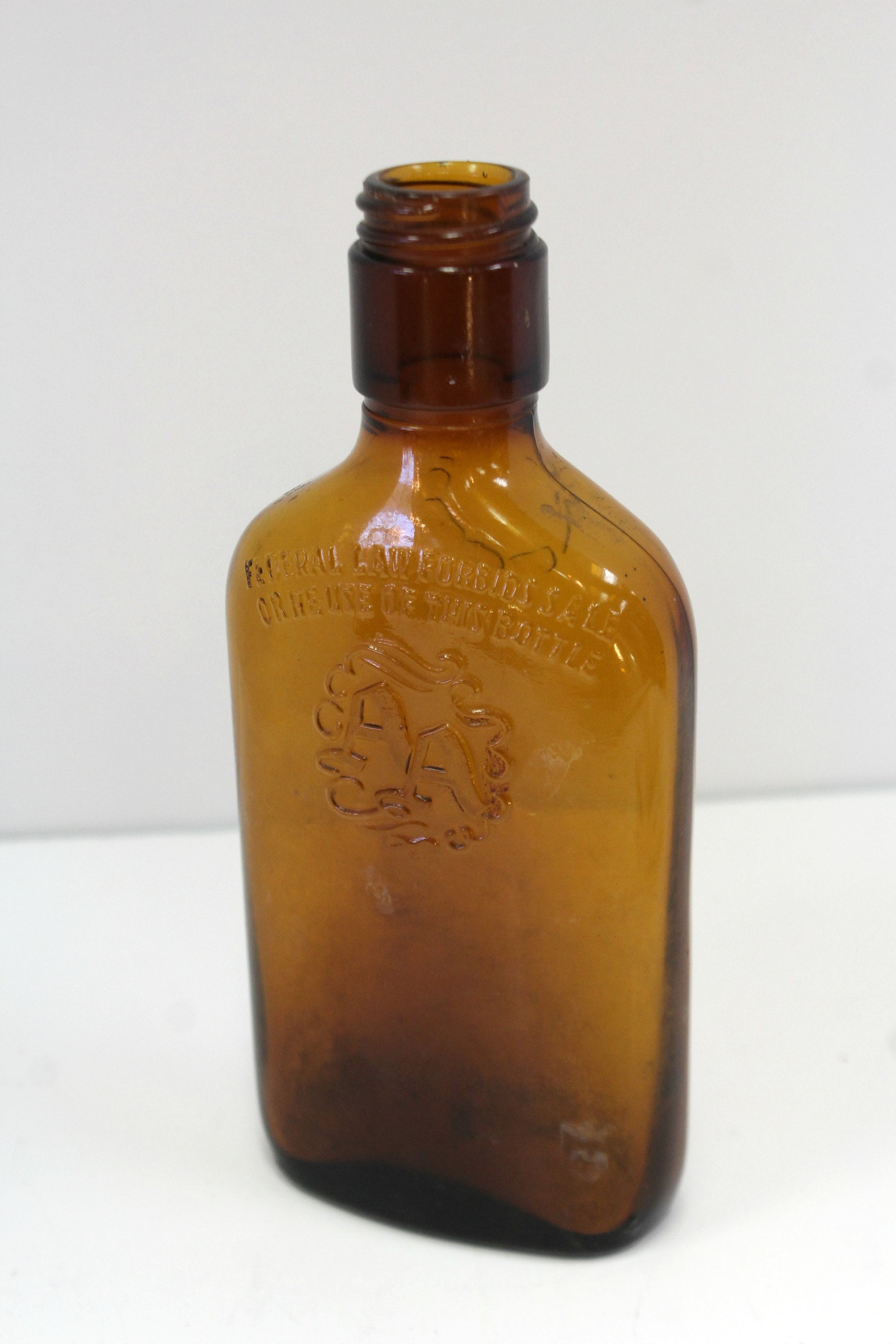 Vintage Amber Glass Bottle AA, Whiskey Bottle, Amber Color