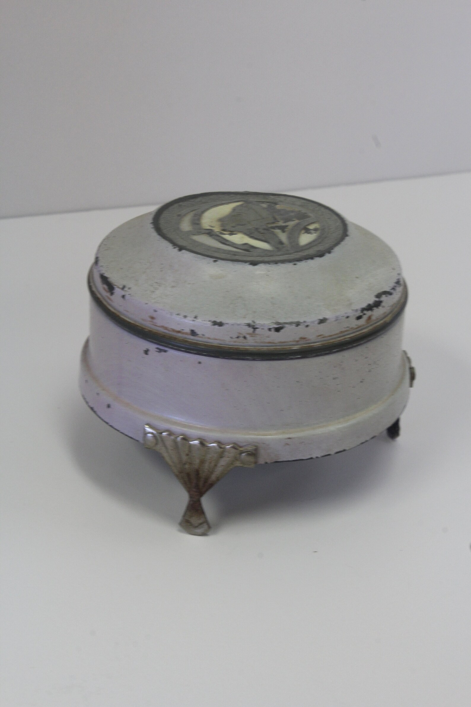 Vintage Metal Art Deco Powder Box Used Condition Stylized Etsy