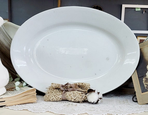 Antique 1800s White English Ironstone Platter by Charles Meakin