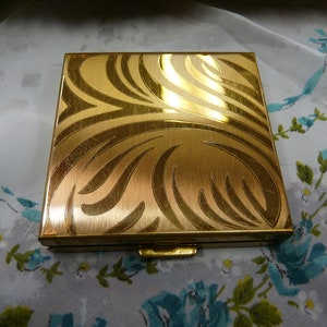 Gold Toned Volupte Compact with Box, 1950's Era Compact with Powder Compartment, Sold As Is, Some Scratches and Mirror Damage