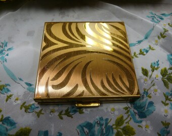 Gold Toned Volupte Compact with Box, 1950's Era Compact with Powder Compartment, Sold As Is, Some Scratches and Mirror Damage