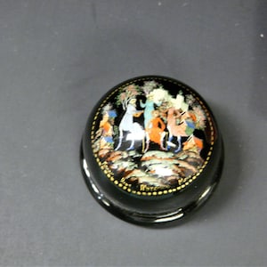 Russian Lacquer Box, Hand-Painted, Palekh Malisheva Russian Lacquer Box with Lid and Original Box, Fairy Tale, Magical