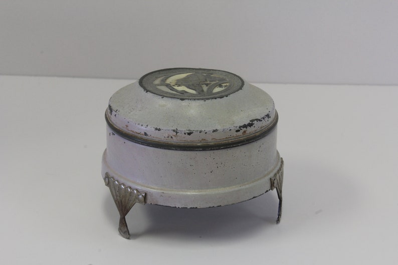 Vintage Metal Art Deco Powder Box Used Condition Stylized Etsy