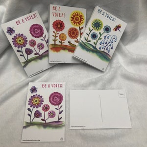 Be a Voter Postcards, Flowers with Dragonfly, Caterpillar, and Butterfly designs, 100 Postcards image 10