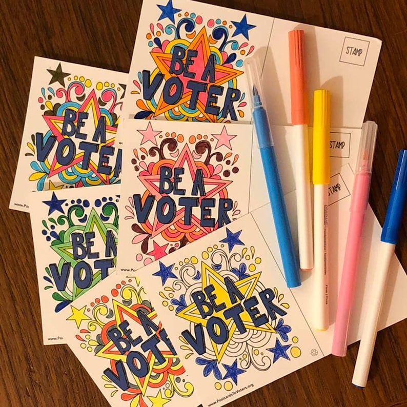 Be a Voter Postcards Coloring Stars design Colorable front image 10