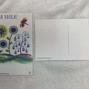 Be a Voter Postcards, Flowers with Dragonfly, Caterpillar, and Butterfly designs, 100 Postcards image 8