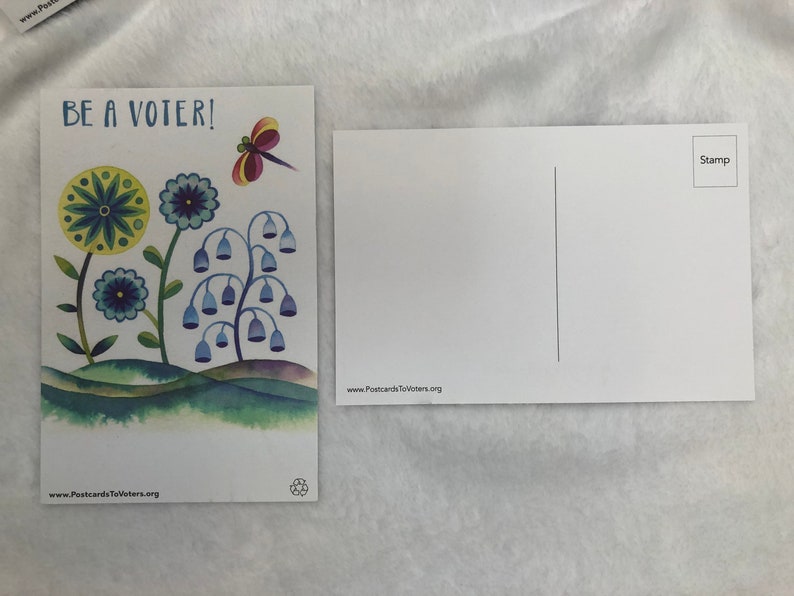 Be a Voter Postcards, Flowers with Dragonfly, Caterpillar, and Butterfly designs, 100 Postcards image 8