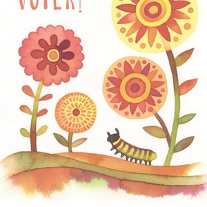 Be a Voter Postcards, Flowers with Dragonfly, Caterpillar, and Butterfly designs, 100 Postcards 100 Caterpillar