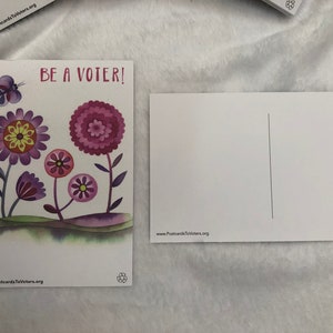 Be a Voter Postcards, Flowers with Dragonfly, Caterpillar, and Butterfly designs, 100 Postcards image 9