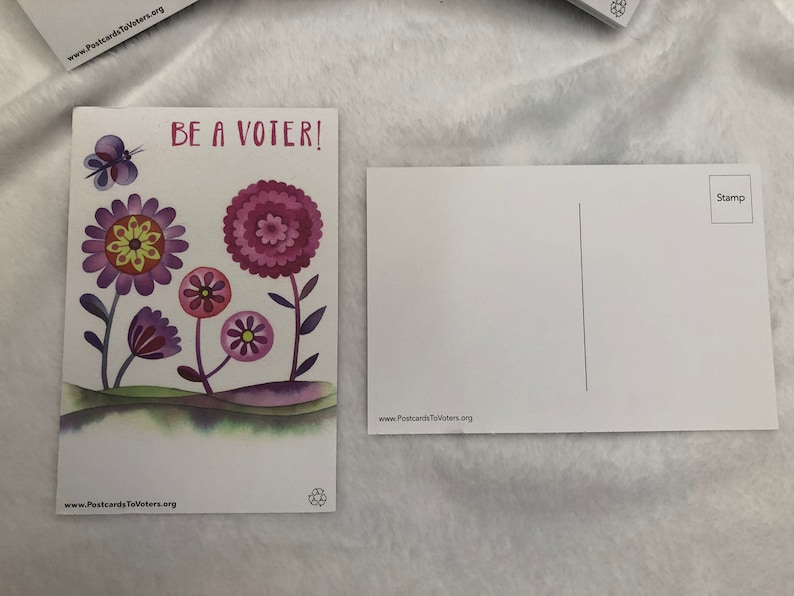 Be a Voter Postcards, Flowers with Dragonfly, Caterpillar, and Butterfly designs, 100 Postcards image 9