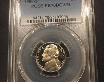 1980 S Cameo Proof Jefferson Nickel San Francisco Mint Five Cent Coin