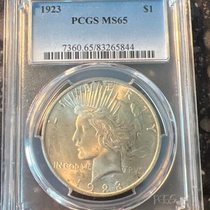 1923 Peace Silver Dollar US Coin, PCGS Graded, MS65, Brilliant Uncirculated