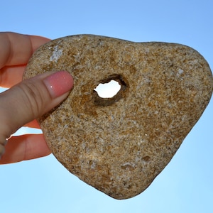 Large Holey Beach Pebble: Natural Hag Stone, Wiccan Decor