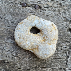 Large Holey Beach Pebble: Natural Hag Stone, Wiccan Decor