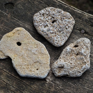 3 Beach Holey Stones: Natural Hag Stones, Wiccan Decor