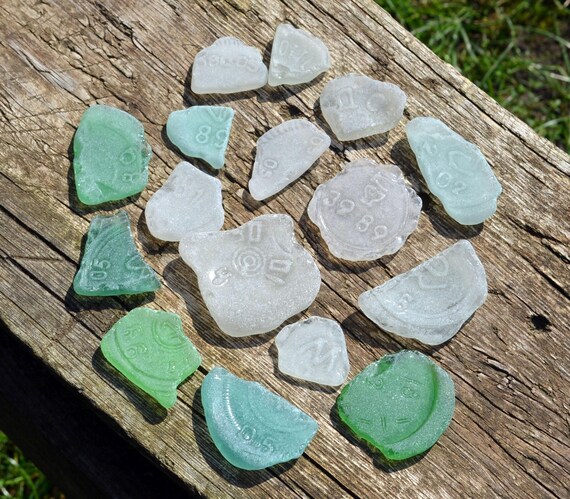 番号と文字入りビーチグラス：サイン入りの本物のシーグラスクラフト