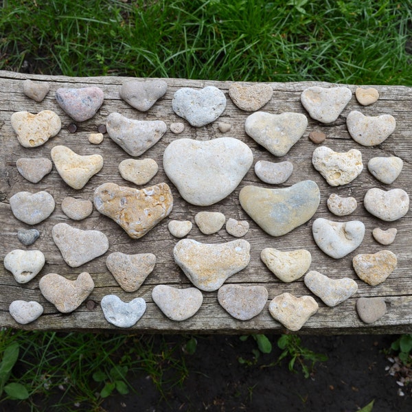 Stone hearts 48pcs, Sea Pebbles with Irregular Heart Shapes, Love Stones, Curved Beach pebbles from Ukraine