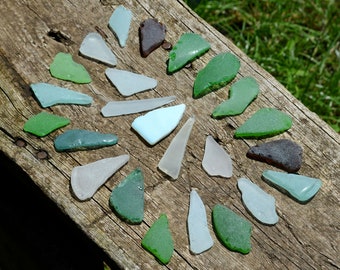 Genuine Sea glass 24pcs, Naturally tide tumbled Oblong Beach glass mix, Large Sea glass, Craft supply