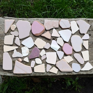 Pink Shades Sea Tiles, Old Ceramics, Beach Pottery Shards, Mosaics Supply, Craft supply