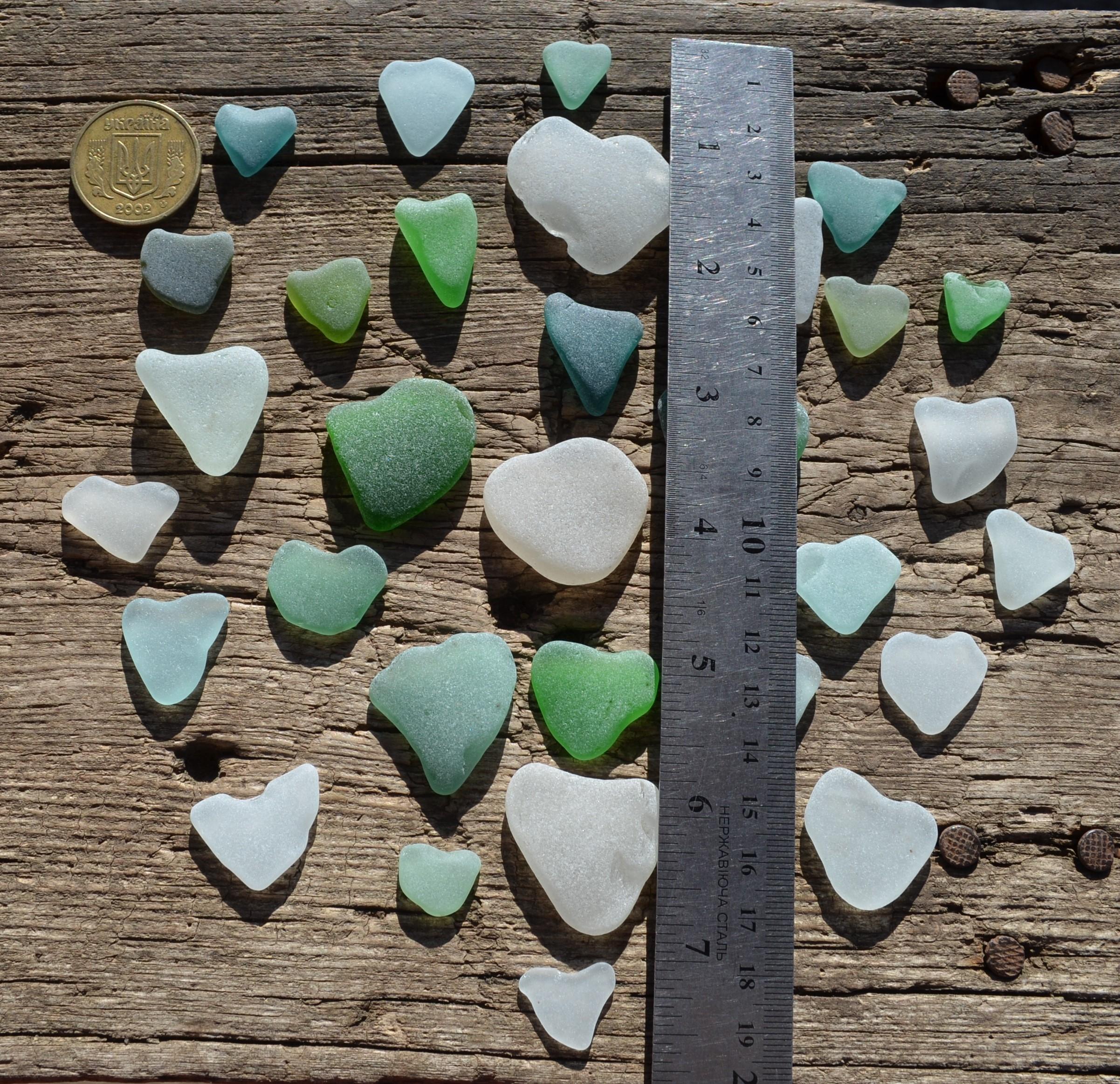 Sea Glass Hearts Set, Various Colors Heart Shaped Beach Finds, Genuine ...