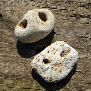Naturally Holed Stone faces, Primitive Home Decor, Holey Hag stones, Altar Decor, Paperweight