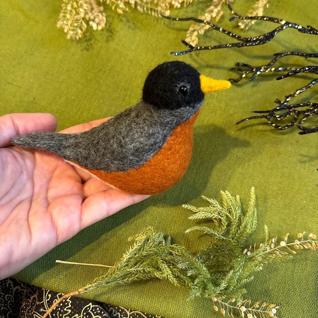 Felted Robin Felted Bird Bird Miniature Felted Bird Figure Robin Bird