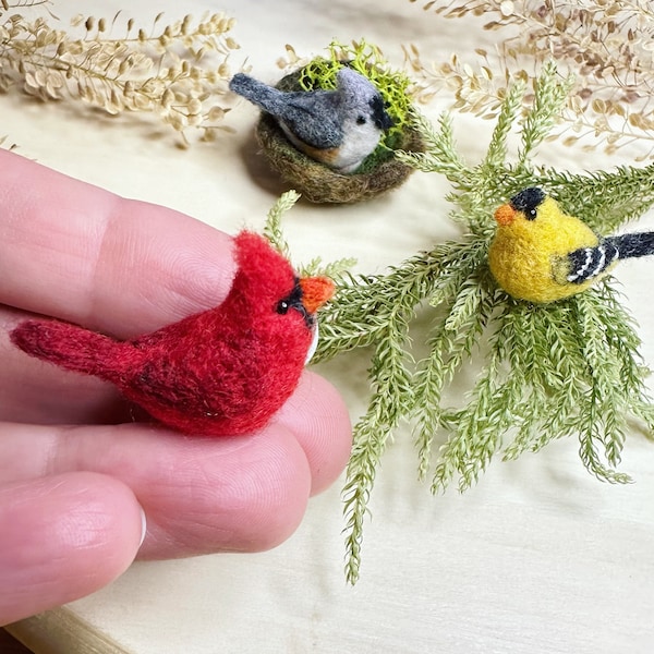Tiny Cardinal Bird - Felted bird  - Made to order - Felted bird - Male Cardinal - Cardinal Bird Decor - Red Bird - Cardinal - small bird