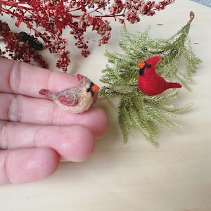 Made to order - Pair of Tiny Cardinal Birds - Felted bird  - Felted bird - Male Cardinal - Female Cardinal Bird - Red Bird - Cardinal bird