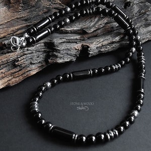 Men's Necklace Black Onyx and Hematite Gemstone Beaded Necklace Men Gift Gift for Him Unisex