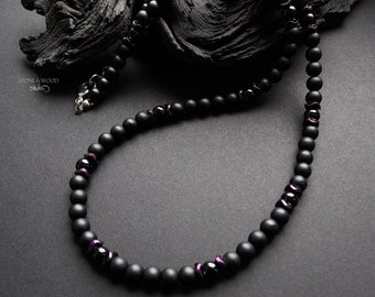 Necklace Onyx and Hematite Gemstone Beaded Necklace Men Women Gift