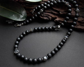 Men's Necklace Onyx Labradorite Hematite Gemstone Bead Necklace Men Gift