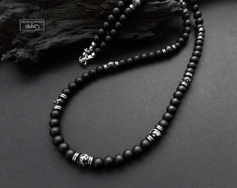 Collier Onyx Obsidienne Hématite Pierres Précieuses Collier de Perles Hommes Cadeau pour Lui
