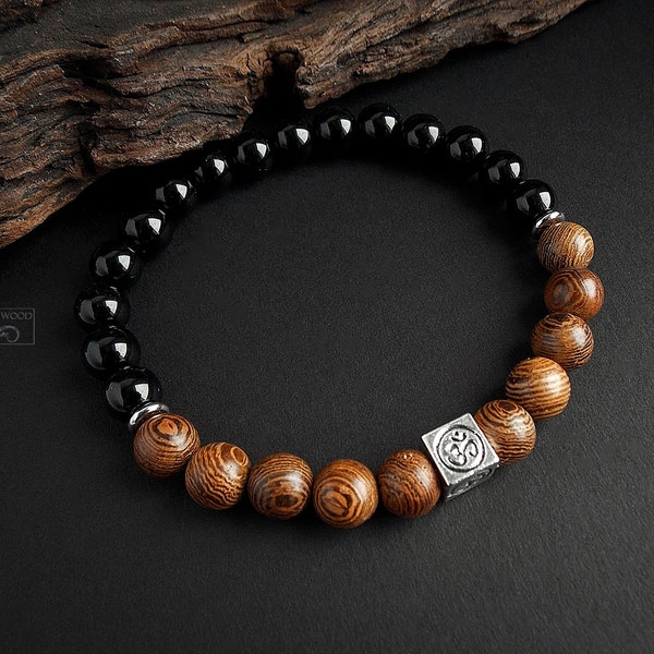 Armband Onyx Mundambi Holz AUM Perle Mala Yoga Buddhistisch Geschenk Perlenarmband Unisex