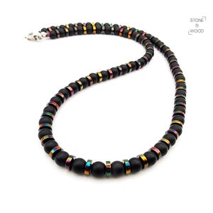 Necklace black onyx hematite gemstone pearl necklace unisex men women gift