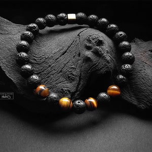 Men&#39;s bracelet lava stone and tiger eye gemstone bead bracelet men gift