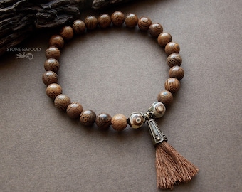 Armband Holz DZI Achat Mala Yoga Holzarmband  Edelstein Perlenarmband